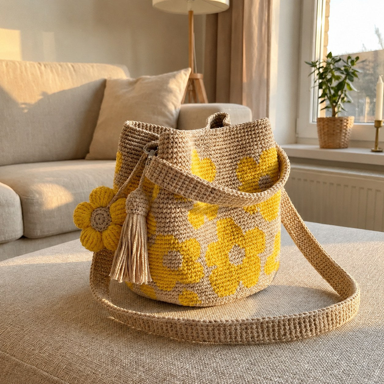 Bolso de flores de ganchillo — color amarillo