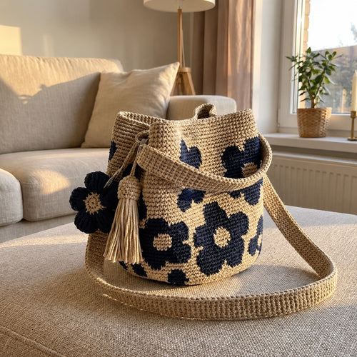 Bolso de flores de ganchillo — color azul marino