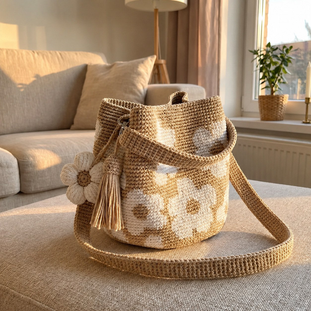 Bolso de flores de ganchillo — color blanco