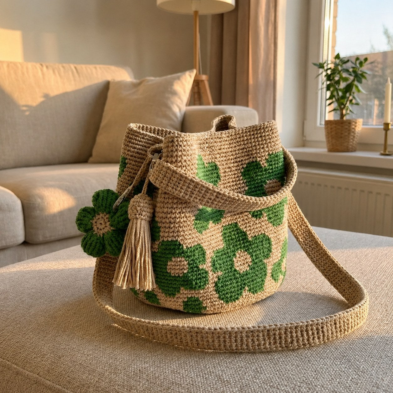 Bolso de flores de ganchillo — color verde
